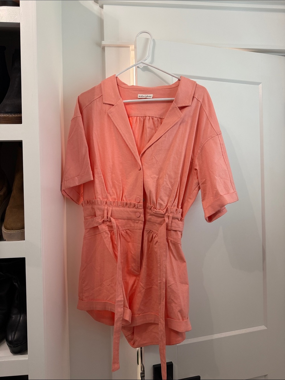 Madewell Coral Pink Kids One-Piece Romper with Waist Tie